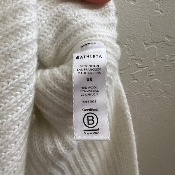 Athleta $149 White Ribbed Wool Blend Cuffed Oversized Tunic Sweater - Picture 7 of 7